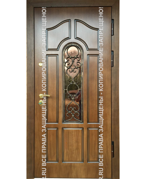 Дверь стальная входная уличная МДФ с ковкой/стеклом 3085 Дверь стальная входная уличная МДФ с ковкой/стеклом 3085