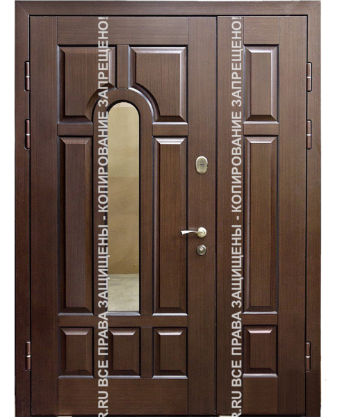 Стальная входная двустворчатая дверь МДФ с зеркалом 3090 Стальная входная двустворчатая дверь МДФ с зеркалом 3090