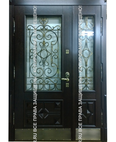 Дверь стальная входная уличная МДФ с ковкой/стеклом 3128 Дверь стальная входная уличная МДФ с ковкой/стеклом 3128