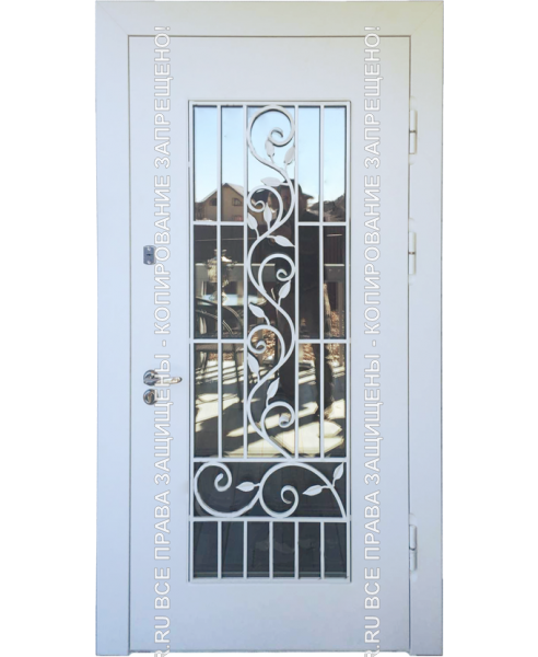 Стальная уличная дверь МДФ с ковкой/стеклом 3082 Стальная уличная дверь МДФ с ковкой/стеклом 3082