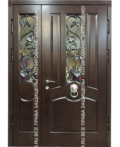Дверь двустворчатая металлическая МДФ с ковкой/стеклом 3095 Дверь двустворчатая металлическая МДФ с ковкой/стеклом 3095